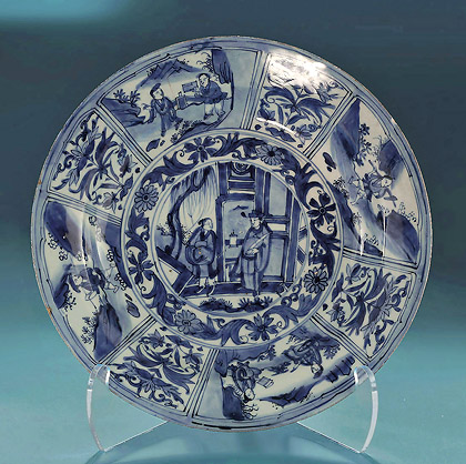 Ming / Transitional Figural Kraak Charger , China, 1635-50, Rinaldi, Border IX 
