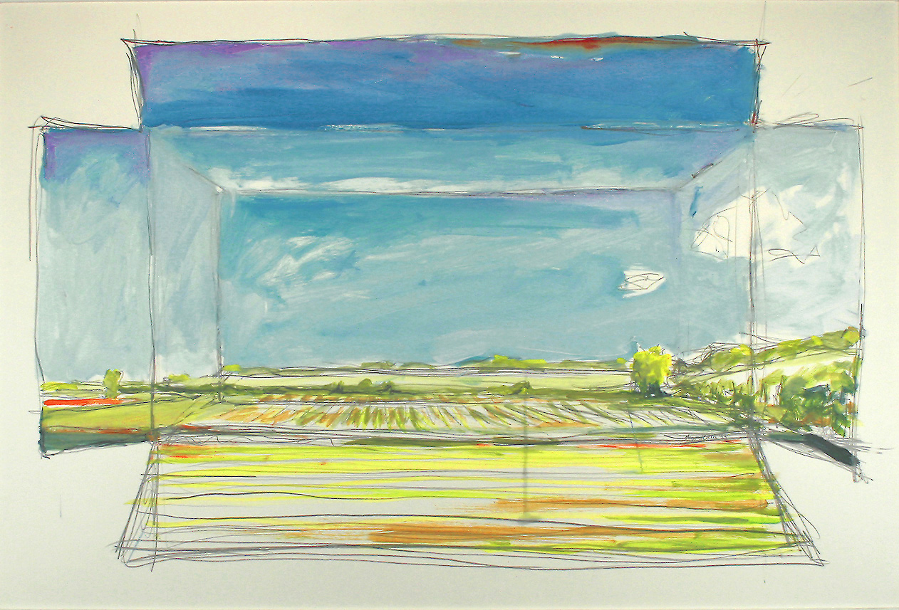 Norwood Creech, Landscape in a Box, Acrylic and Graphite on Paper
