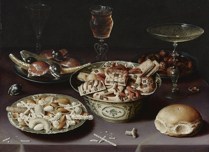 Osias Beert, "Still-Life of Porcelain, Pewter, Sweetmeat, Chesnuts", Oil on Copper, between 1600 and 1619, Creative Commons