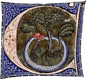 "Historiated Letter C", Centering an Ouroboros 