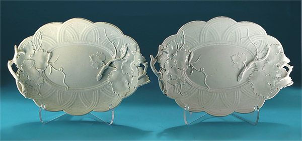 Pair of Chelsea White Leaf & Basket-Moulded Stands