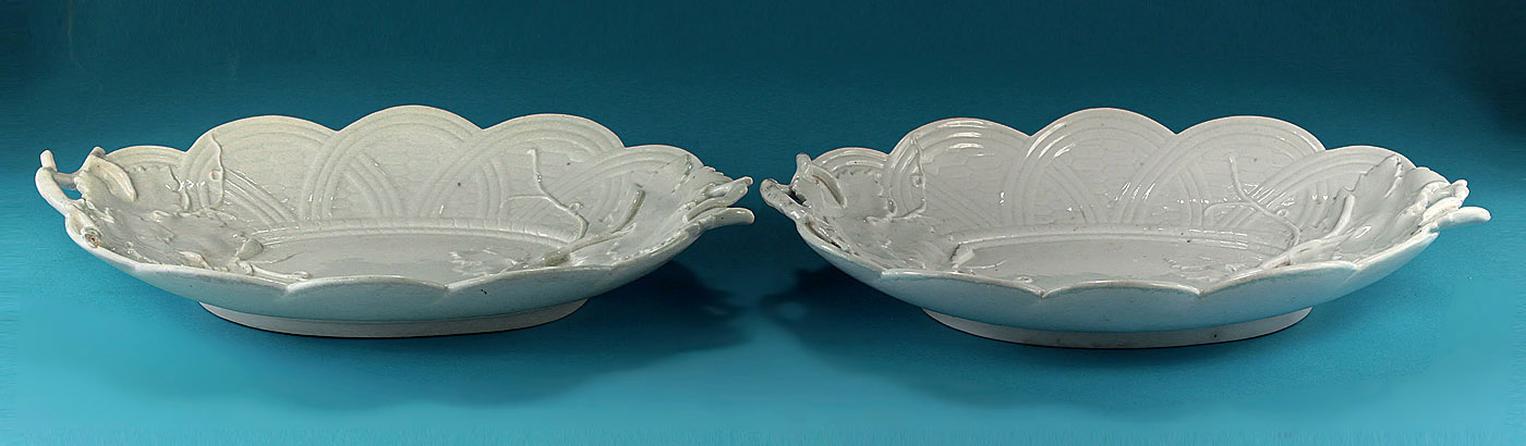 Rare Pair of Chelsea Porcelain White Leaf-&-Basket-Moulded_Stands England, c1752-54 