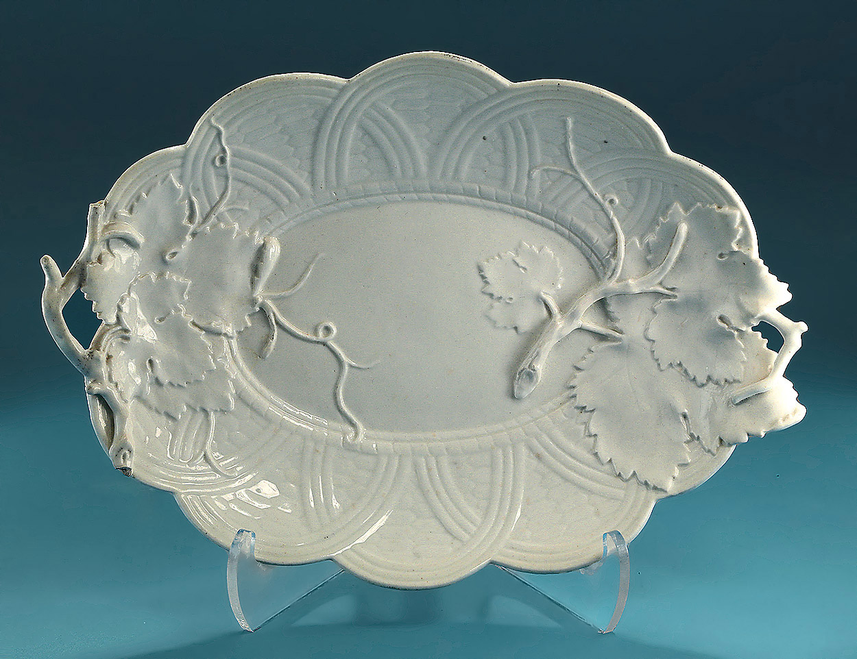Rare Pair of Chelsea Porcelain White Leaf-&-Basket-Moulded_Stands England, c1752-54 