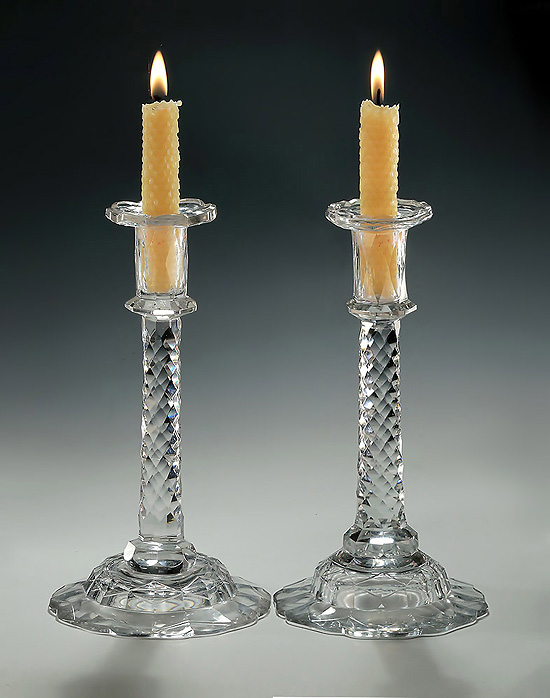 Pair of George III Facet-Cut Glass Candlesticks. England, c1770