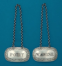 Good Pair George III Silver Bottle Tickets, John Brockwell, London, 1811, W. WINE, PORT