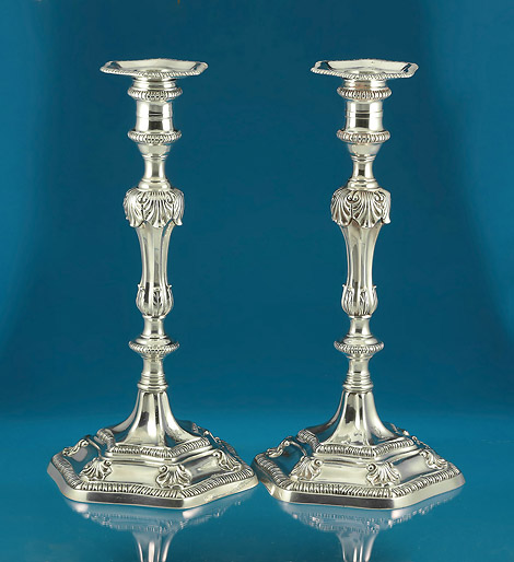 Fine Pair George III Cast Silver Candlesticks, William Cripps, 1766