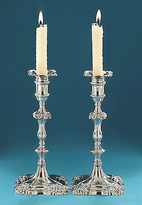 Good Pair George II Rococo Cast Silver Candlesticks, John Cafe, London, 1755