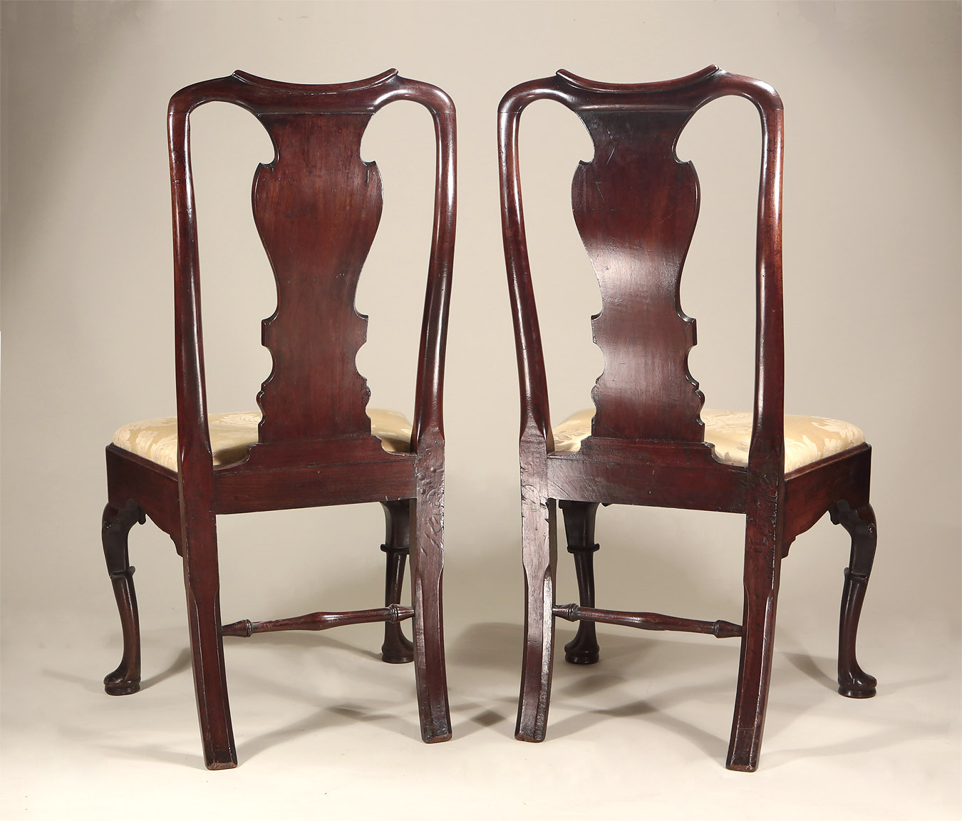Pair George I / II Cuban Mahogany Side Chairs, c1725-30, showing the back side