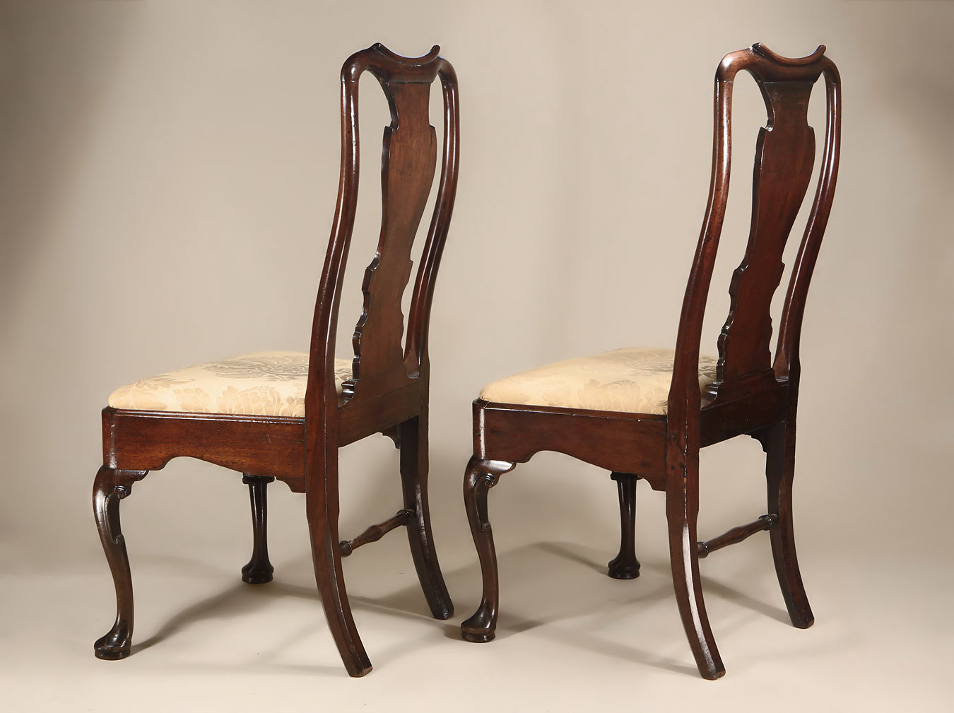 Pair George I / II Cuban Mahogany Side Chairs, Oblique Back View