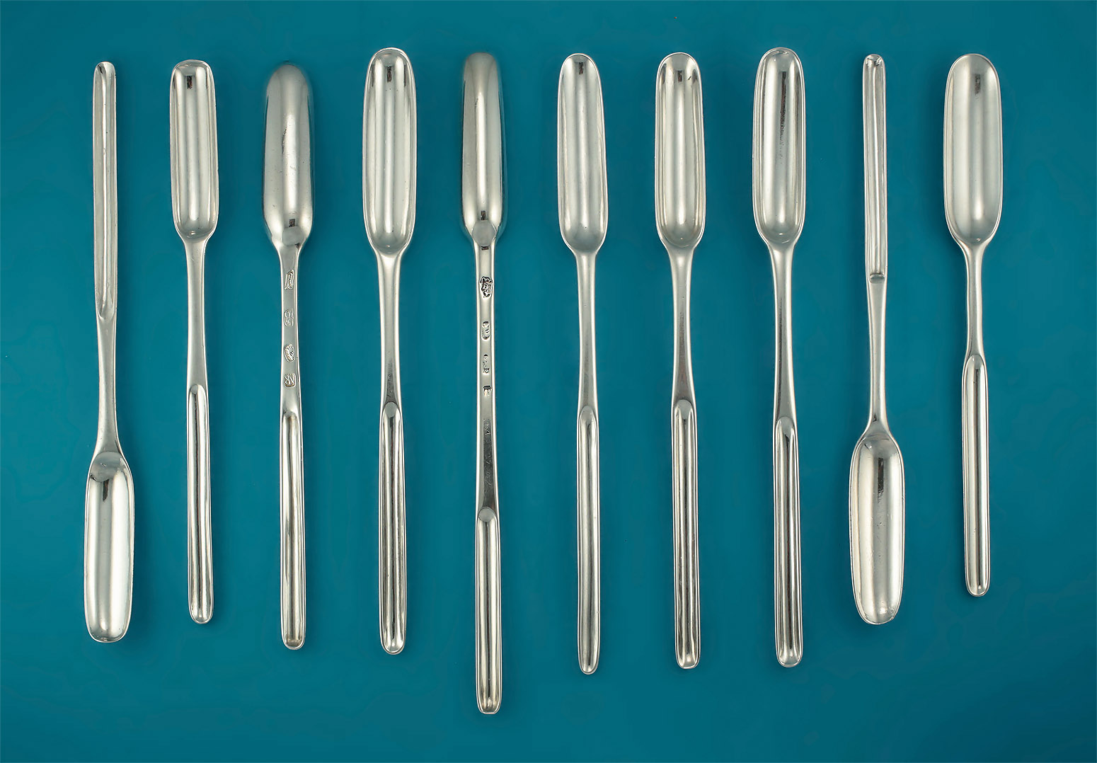 Collection of Queen Anne / George I Britannia Standard Silver Marrow Scoops, London, 1702-25