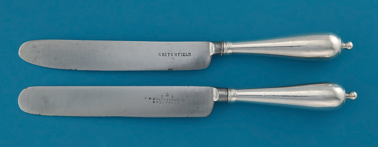 RARE SET OF SILVER CANNON-HANDLED CHEESE (DESSERT) KNIVES