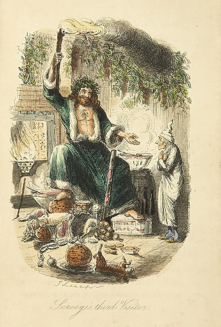 "The Ghost of Christmas Present", "A Christmas Carol", 1843, illustration, John Leech