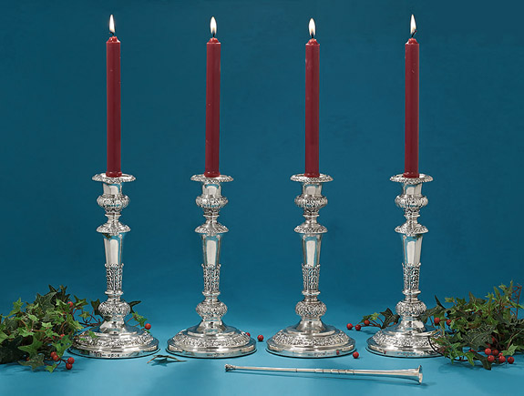 Good Set of Four George IV Neoclassical Silver Candlesticks, Creswick & Co. Sheffield, 1820
