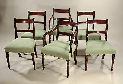 Set 6 Late Georgian Inlaid Mahogany Dining Chairs, England, c1815-20