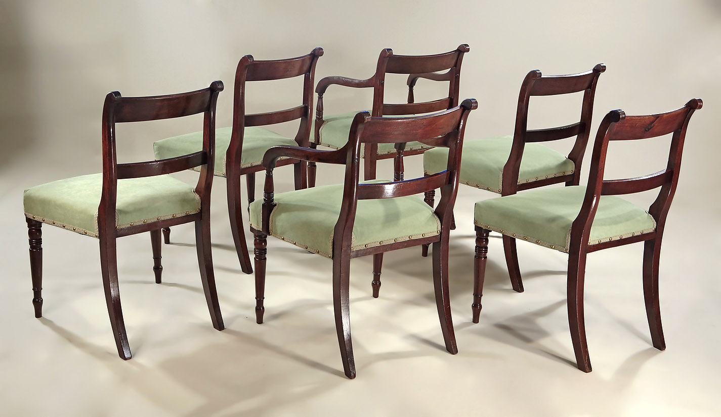 Set of 6 Late Georgian Inlaid Mahogany Sidechairs, reverse oblique