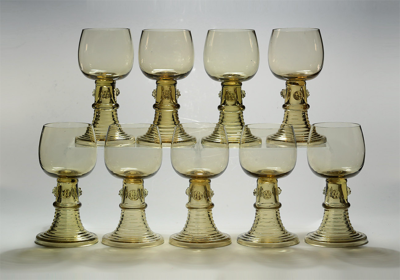 Set Nine 19th Century German or Dutch Roemers, c1880, by repute Royal Interest 
