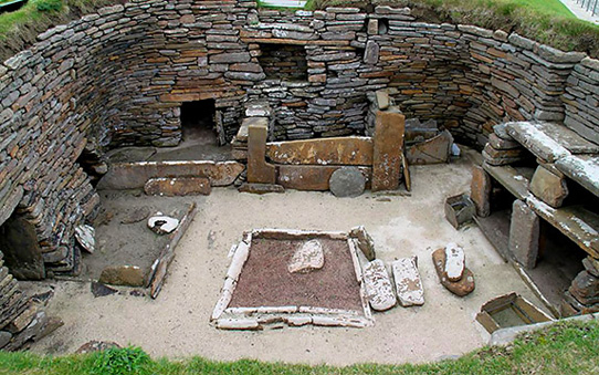 "Skara Brae" is a stone-built Neolithic settlement on the west coast of Mainland, Orkney archipelago of Scotland. 