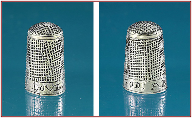 "James I"* Silver Thimble, c1620, inscribed "LOVE GOD", and initials "AB"