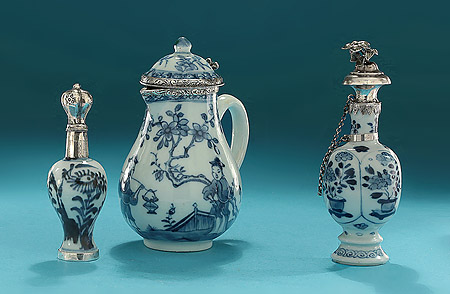 Three Kangxi / Yongzheng Silver-Mounted Blue & White Porcelains