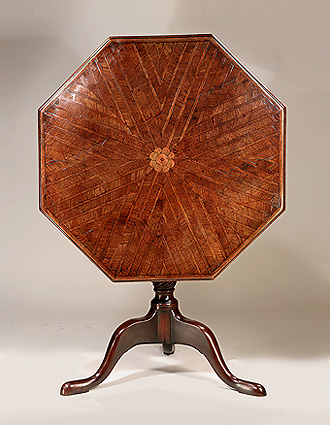 Unusual George III Mahogany & Marquetry Octagonal Tripod Table, c1770