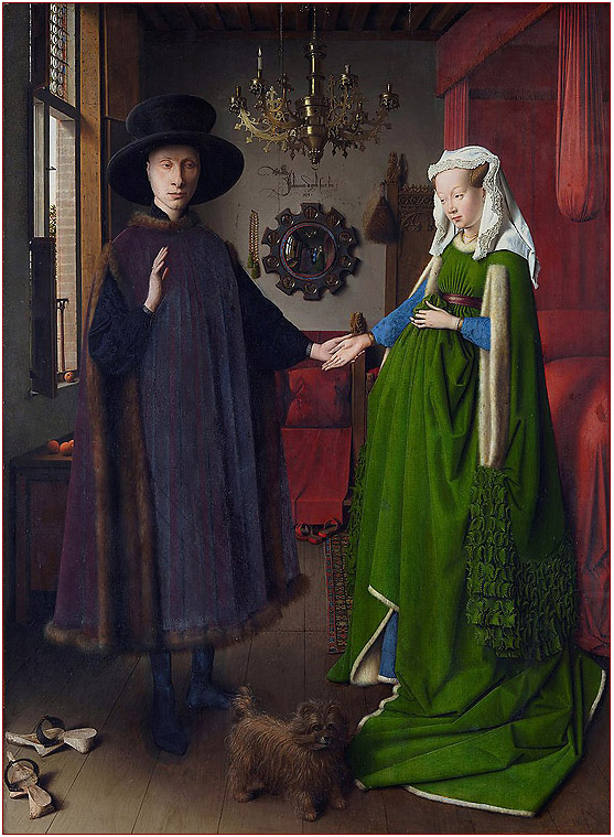 "Portrait of Giovanni Arnolfini and His Wife", Jan Van Eyck's, 1434 with central round convex mirror