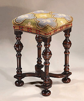 William III / Queen Anne Turned & Upholstered Walnut Stool, England, c1695-1710