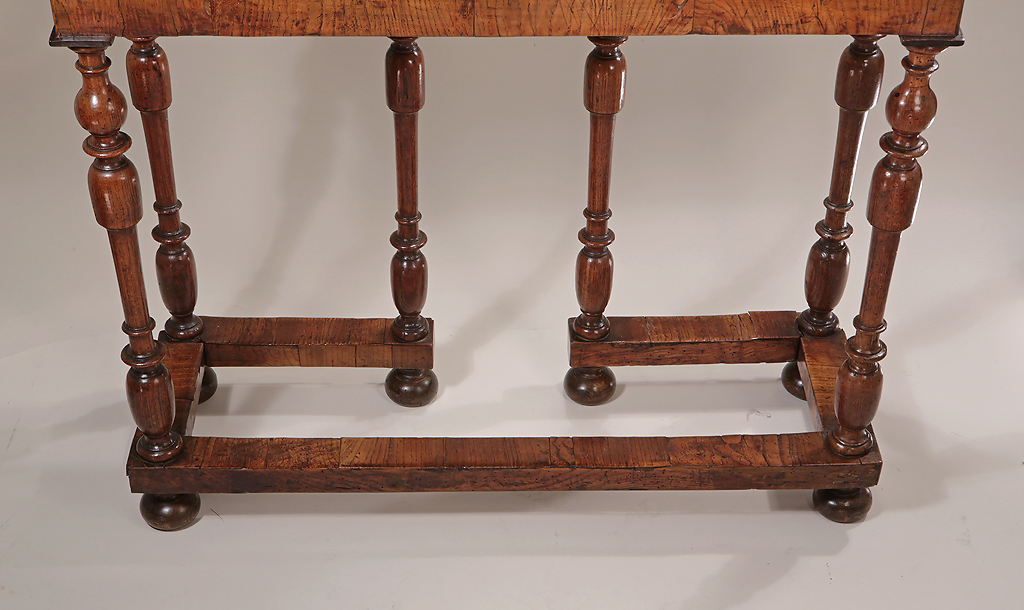 Rare William & Mary Burr Walnut Fold-Out Writing Table, England, c1690, baluster legs & stretchers