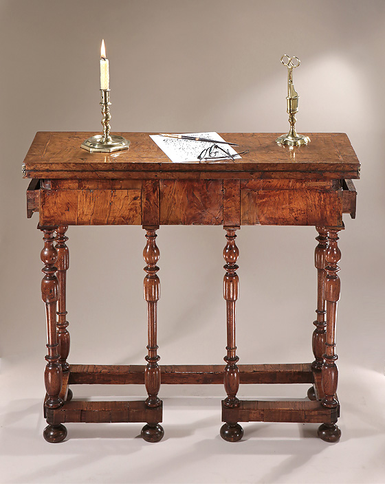 Rare William & Mary Highly Figured Walnut Veneer Fold-Over Writing Table, England, c1690